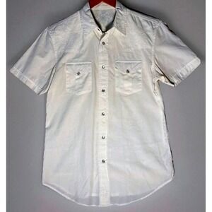 Vintage Guess Embroidered Cross Design Shirt Size S White Short Sleeve Y2K